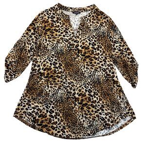 Leopard Print Buttery Soft Stretch V-Neck Tunic Top Women 1X Blouse Animal Print